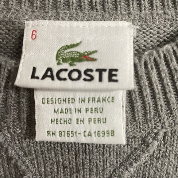 Lacoste Sweater Men Sz XL 6 Gray Crew Neck Pullover Cotton Jumper Preppy Casual - Picture 6 of 8